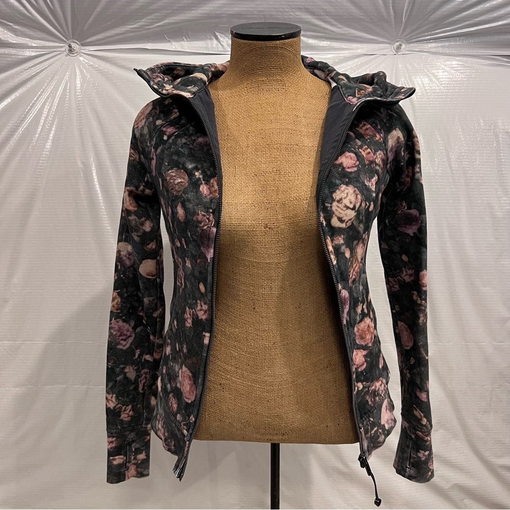 Lululemon Floral Scuba Zipped Hoodie Jacket Light Cotton Fleece Wm Sz 4 W4AWOS,